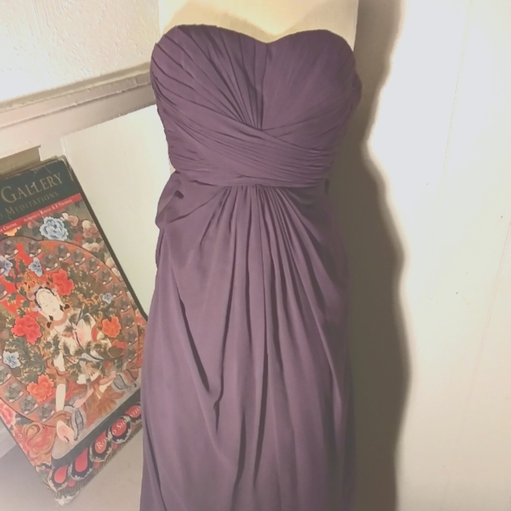 David's Bridal size 2 purple pleated couture tube maxi dress